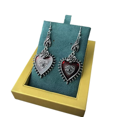 Dangling earrings with red heart in gothic style