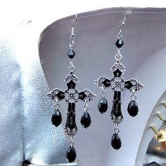 Gothic crystal cross earrings