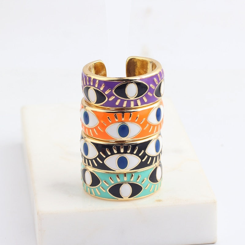 Multicolored indie rings with eyes