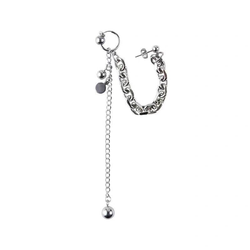 Silver Tassel Chain Stud Earrings