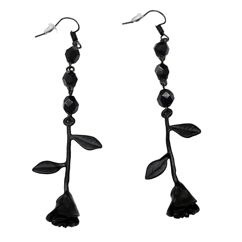 Dangling earrings in gothic style with a rose