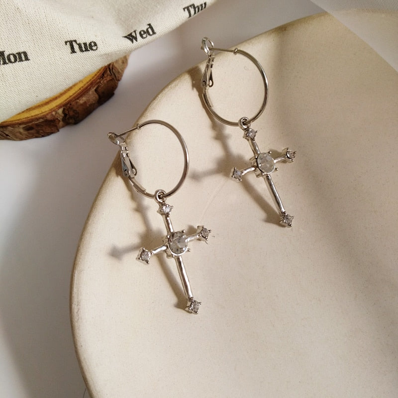 Aesthetic cross earrings with stone