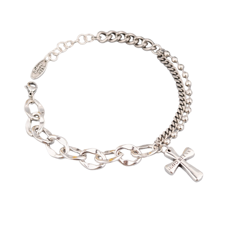 Double Cross Pendant Chain Bracelet