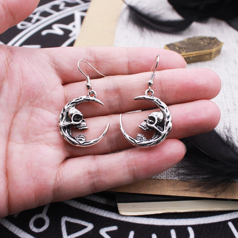 Vintage gothic skull moon earrings