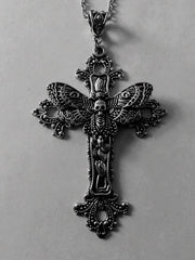 Large necklace with gothic cross pendant