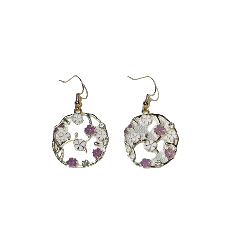 Cottagecore earrings with purple flowers