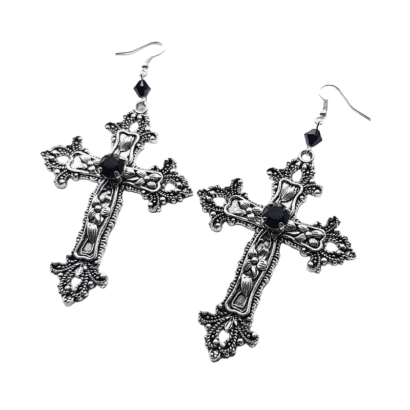 Large gothic cross earrings