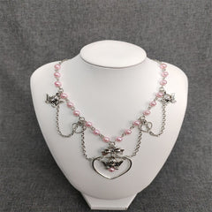 Fairycore necklace with pink beads