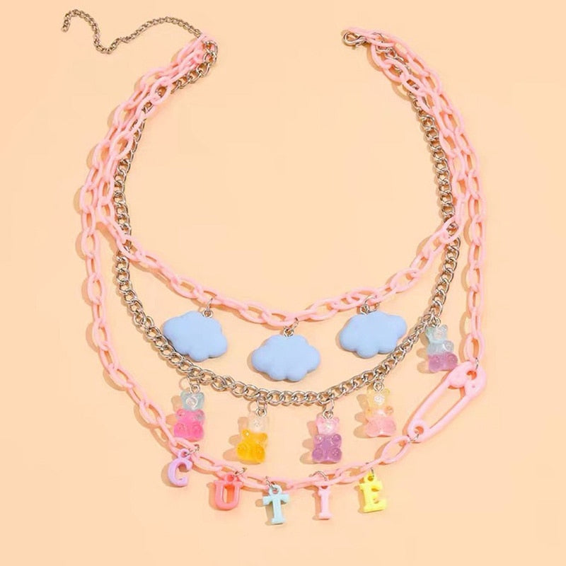Cloud Bear Acrylic Pendant Necklace