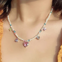 Y2K pink heart necklace
